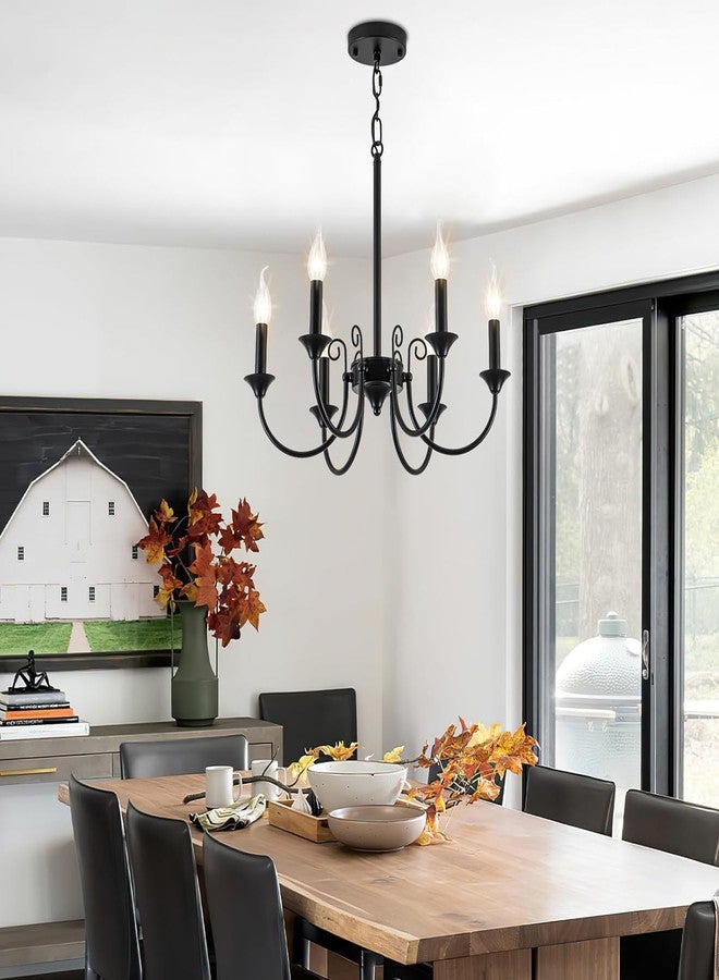 WOKE Farmhouse Chandelier, 6-Light Black Chandelier Light Fixture for Dining Room, Rustic Industrial Pendant Ceiling Light Fixture Candle Chandelier for Living Room Kitchen Island (Bulb not Included) - Image 2